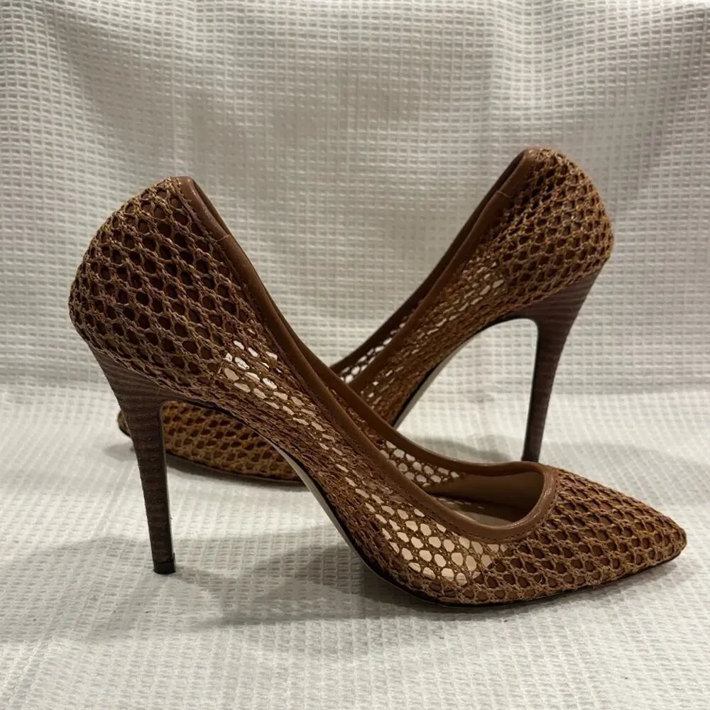 Saks Fifth Avenue Phrase Brown Mesh Women's Heels Shoes Office Workwear Size 9.5